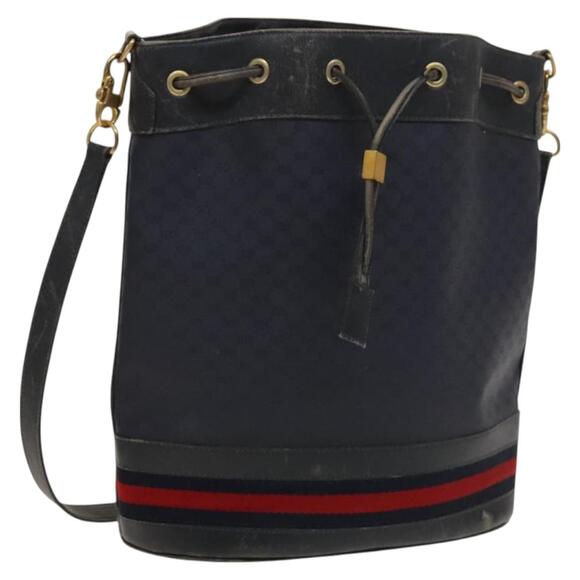GUCCI Micro GG Supreme Sherry Line Shoulder Bag Pvc Navy Gold - Picture 1 of 16